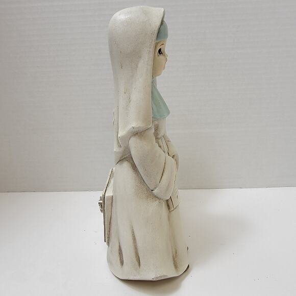 Vtg Josef Original Singing Nuns Music Box Dominique 9.25 inches Blue White - Picture 2 of 5